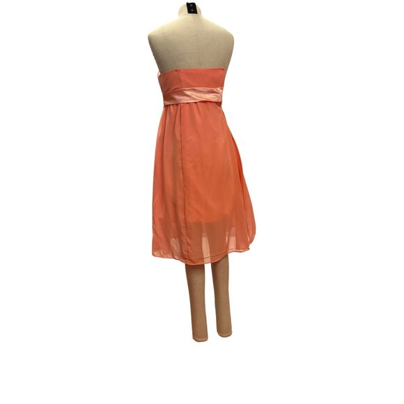 Strapless Coral Chiffon Dress With Satin Sash Rosette Detail Custom Made Homecom - Picture 3 of 5